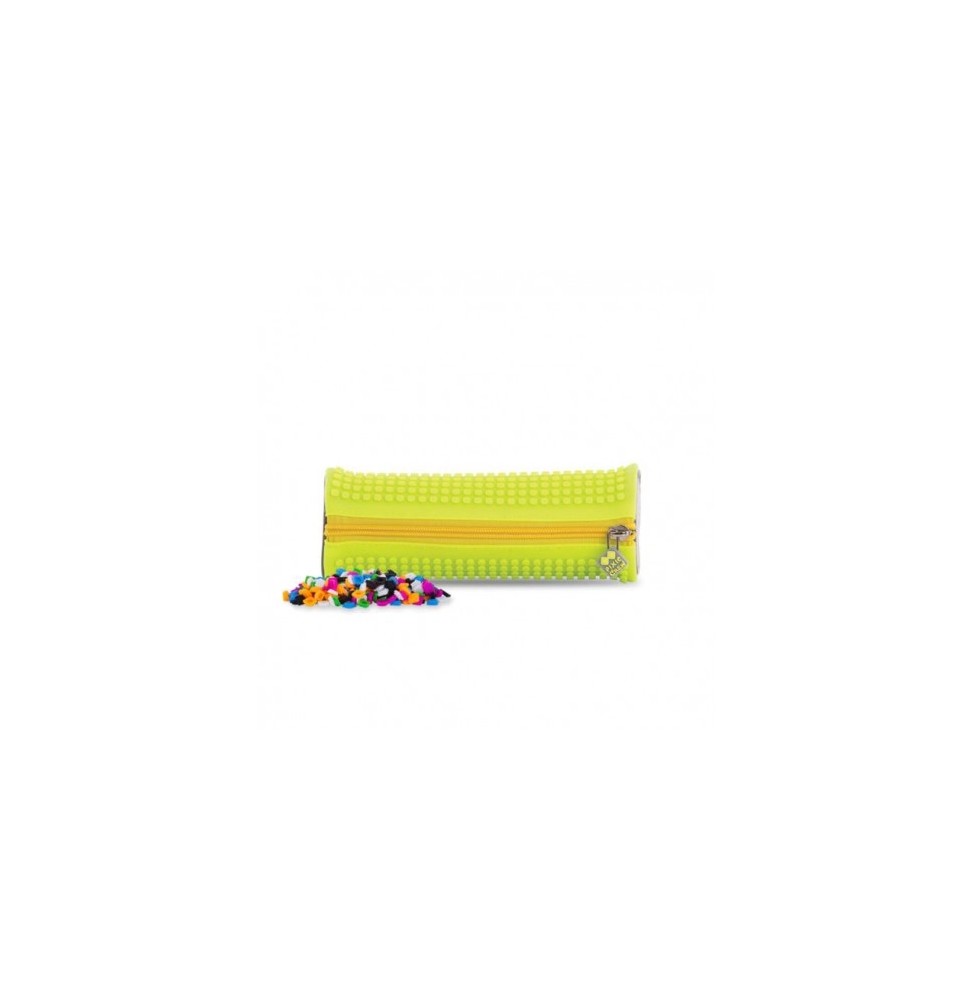 PIXIE CREW gray round pencil case with yellow panel