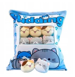 Cat Pudding Pillow with 8 Plush Toys