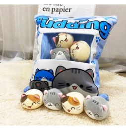 Cat Pudding Pillow with 8 Plush Toys