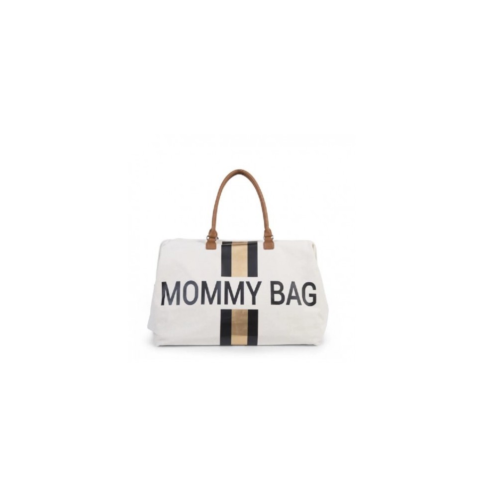 Childhome geantă mommy bag dungi negre-aurii