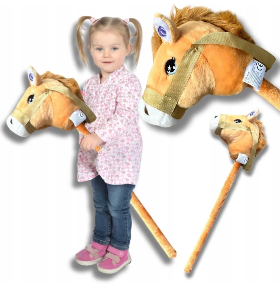 Plush Horse Head Hobby Horse Light Brown